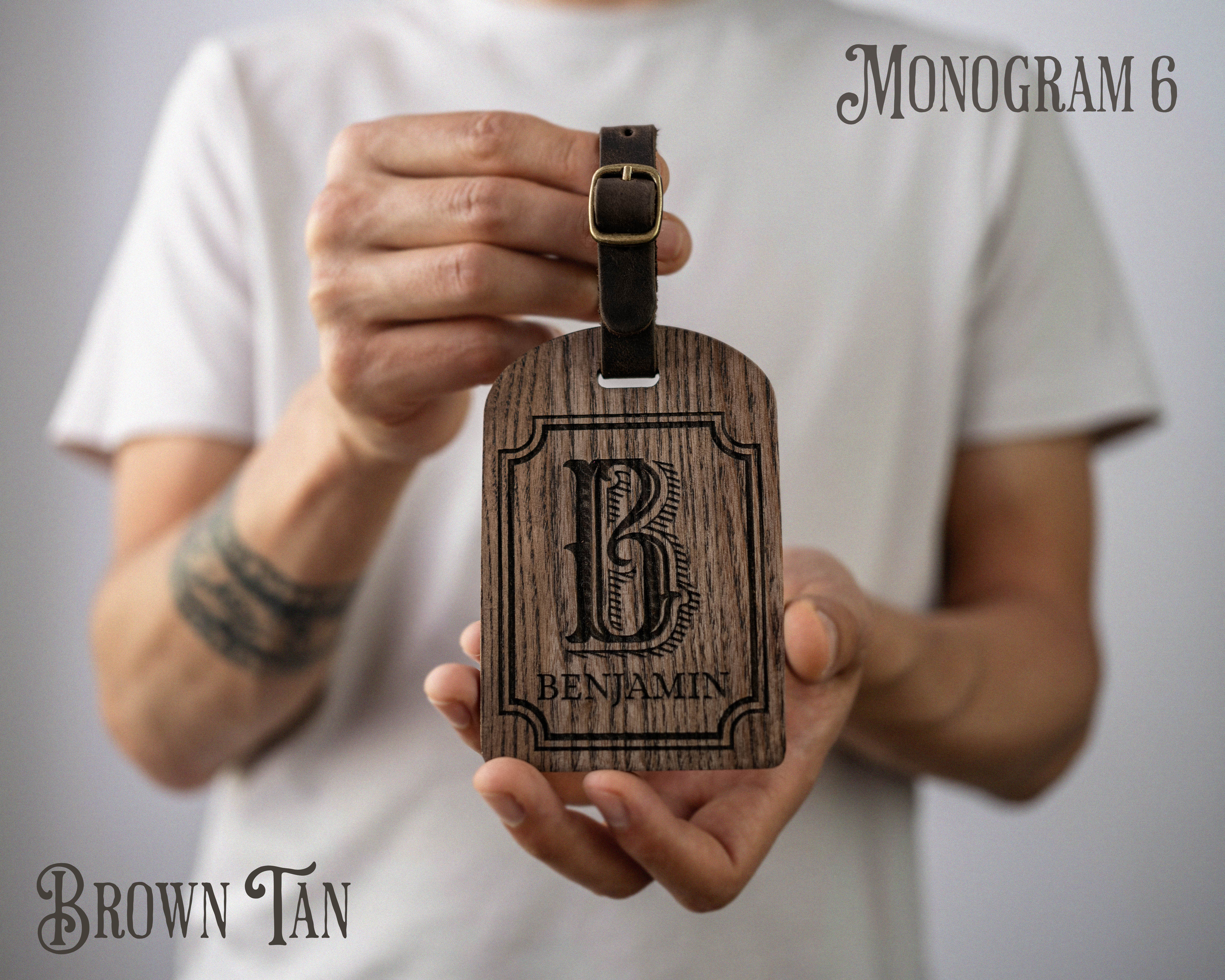 Wooden Luggage Tag In Brown Tan