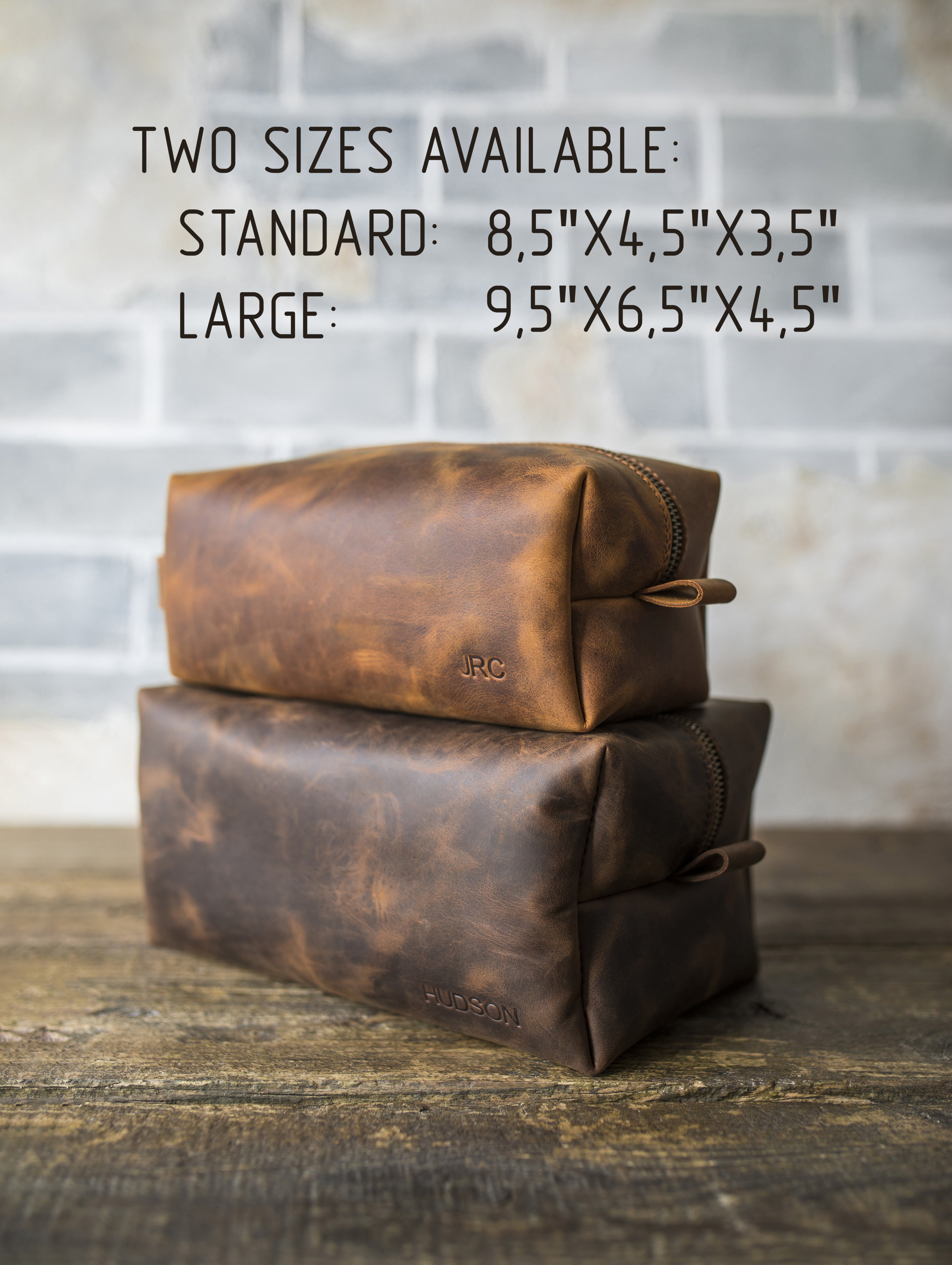 Distressed Italian Leather Personalized Dopp Kit - Toiletry Bag for Men
