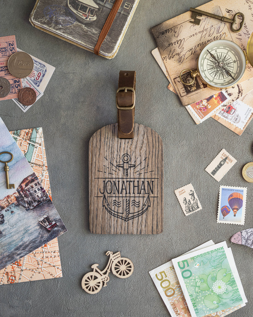 Wooden Luggage Tag In Gray Tan