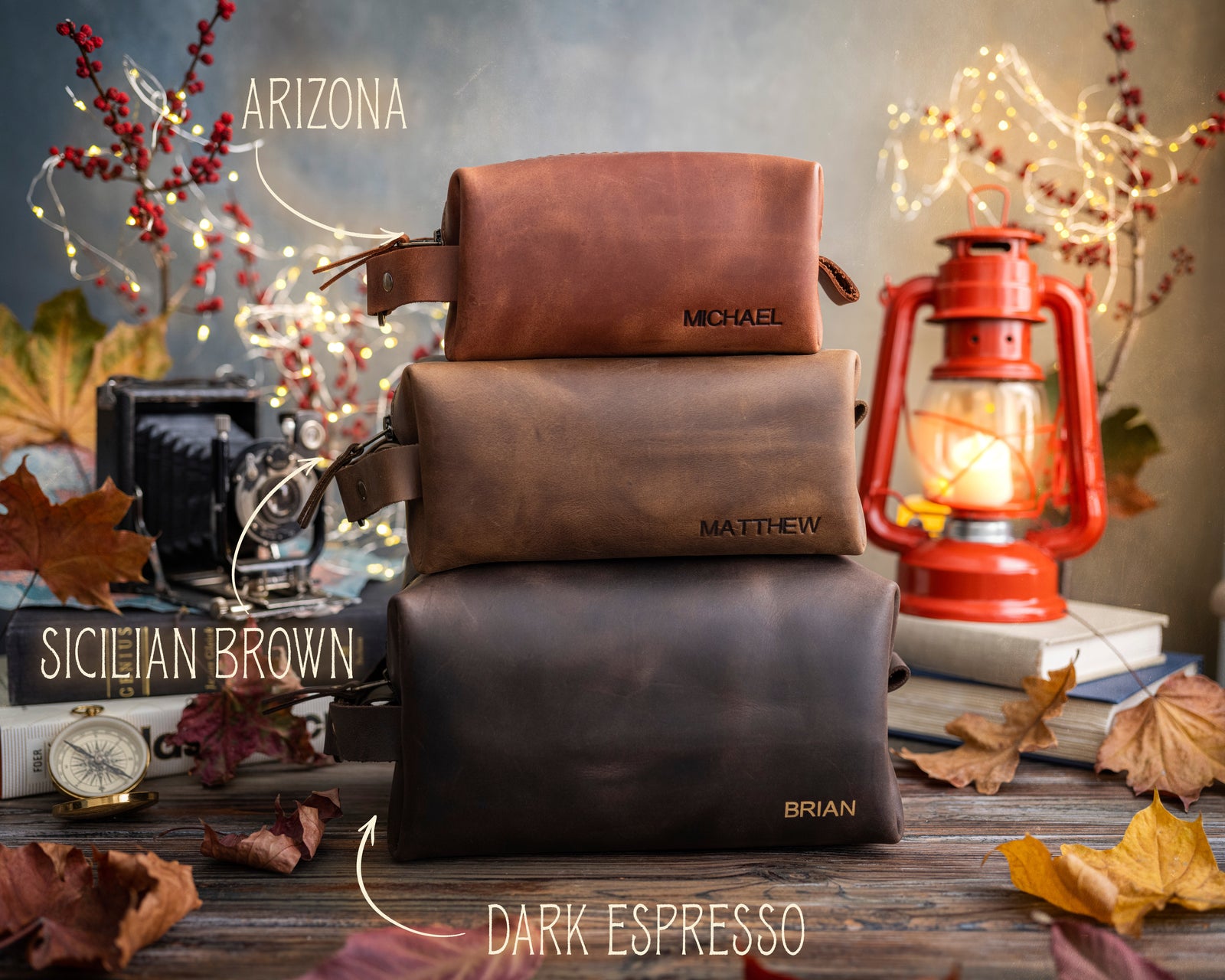 Personalized Leather Mens Dopp Kit - Toiletry Bag - Heat Embossed