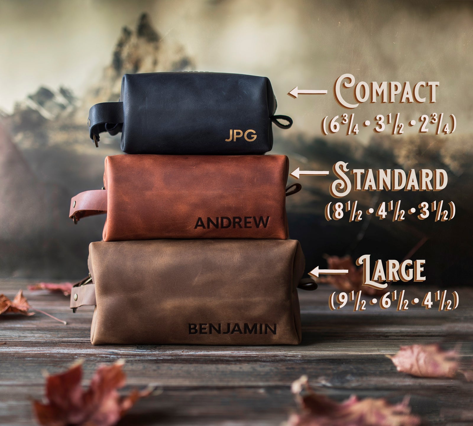 Personalized Leather Toiletry Bag for Men - Dopp Kit - Fire Branded Personalization
