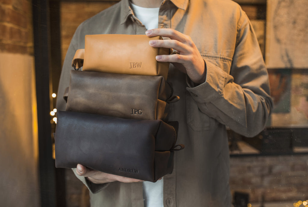 Personalized Mens Toiletry Bag - Leather Dopp Kit