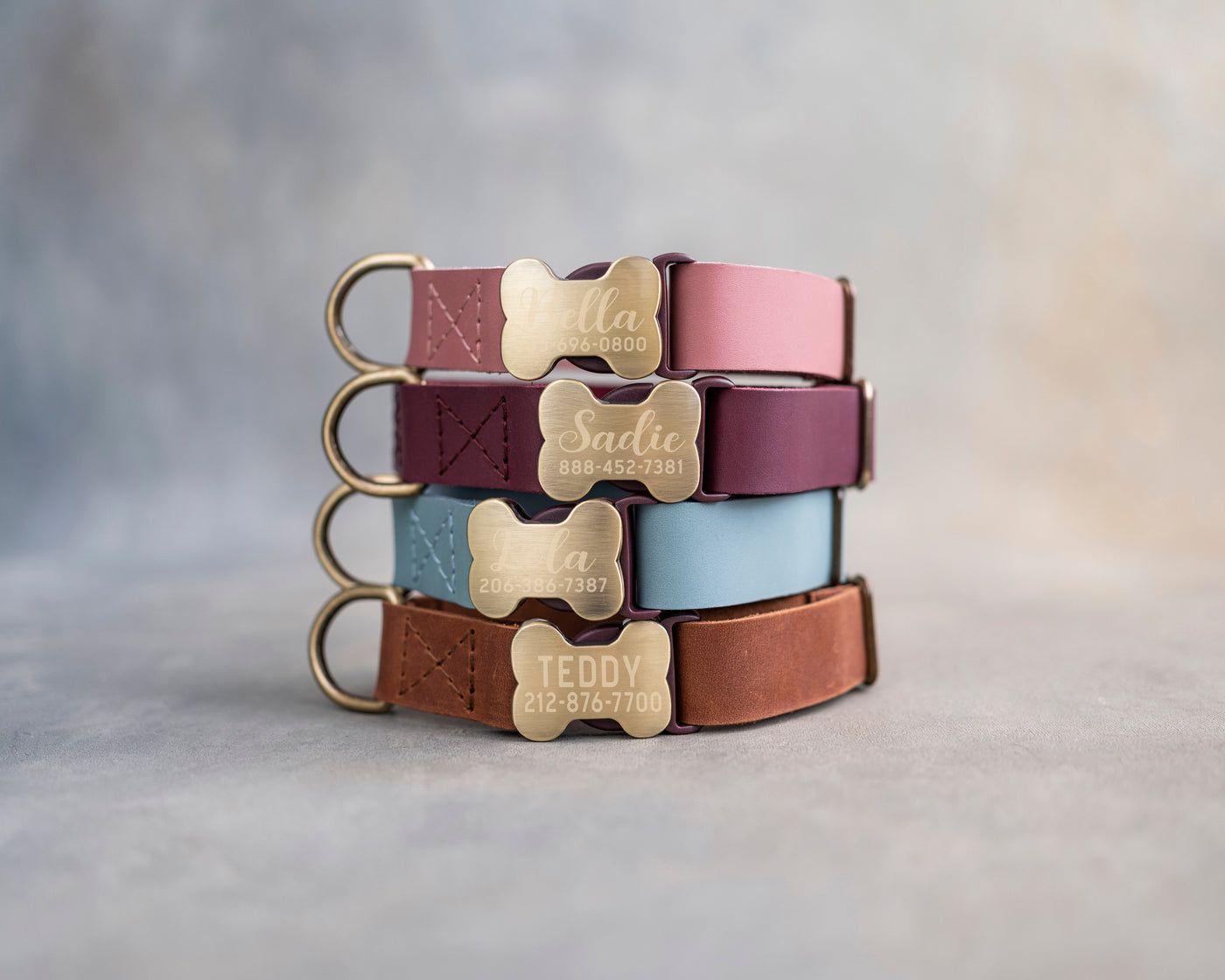 Personalized leather dog collar in variety of leather designs