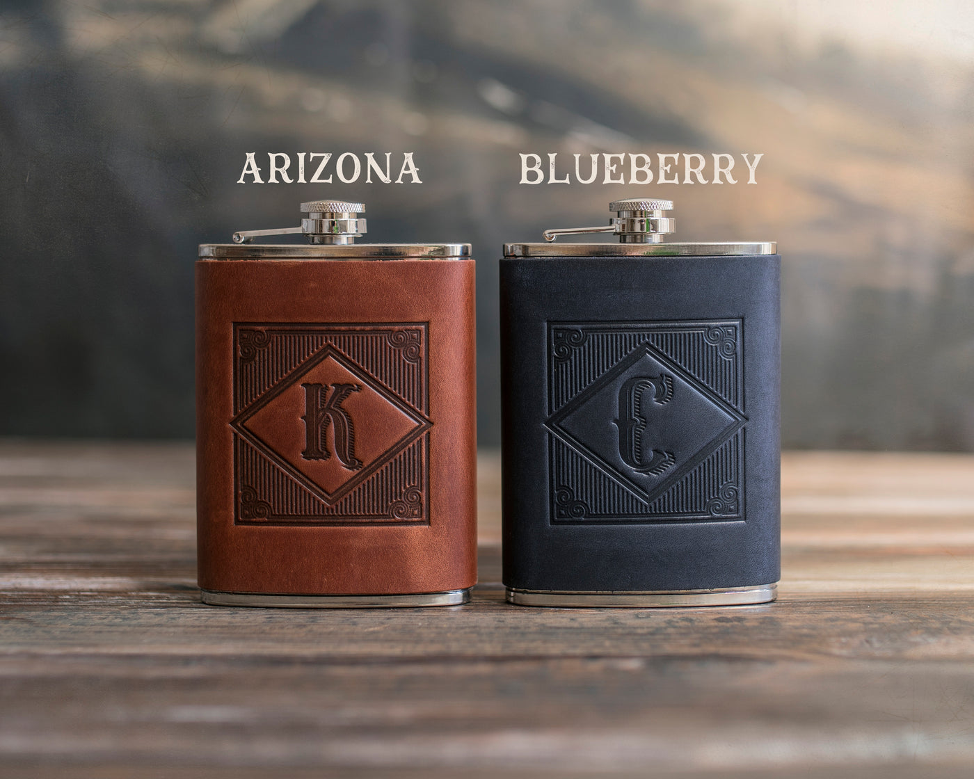 Custom Initial Hip Flask - Groomsmen Gifts - Custom - Logo - Full Grain Leather