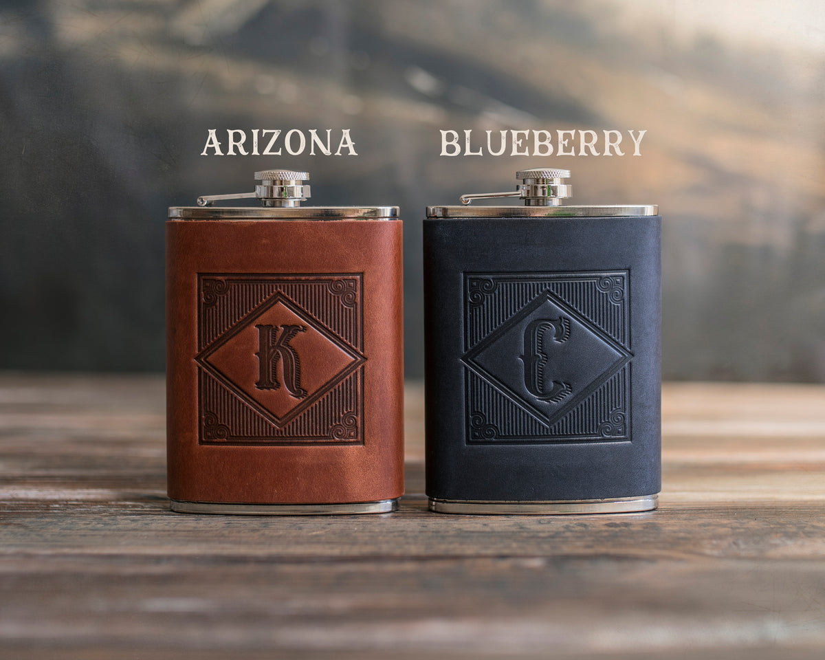 Custom Initial Hip Flask - Groomsmen Gifts - Custom - Logo - Full Grain Leather as a personalized keepsake