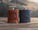 Custom Initial Hip Flask - Groomsmen Gifts - Custom - Logo - Full Grain Leather