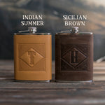 Custom Initial Hip Flask - Groomsmen Gifts - Custom - Logo - Full Grain Leather, handcrafted to order