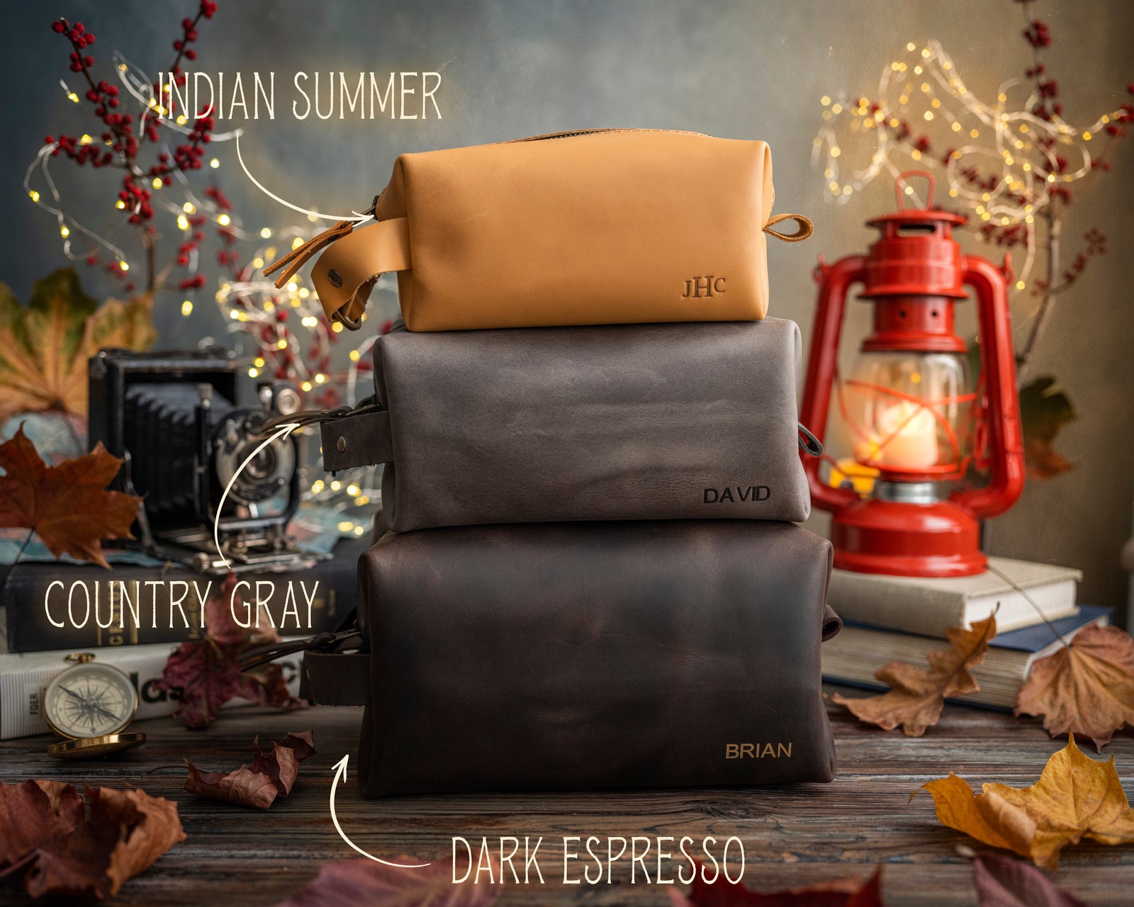 Personalized Leather Mens Dopp Kit - Toiletry Bag - Heat Embossed