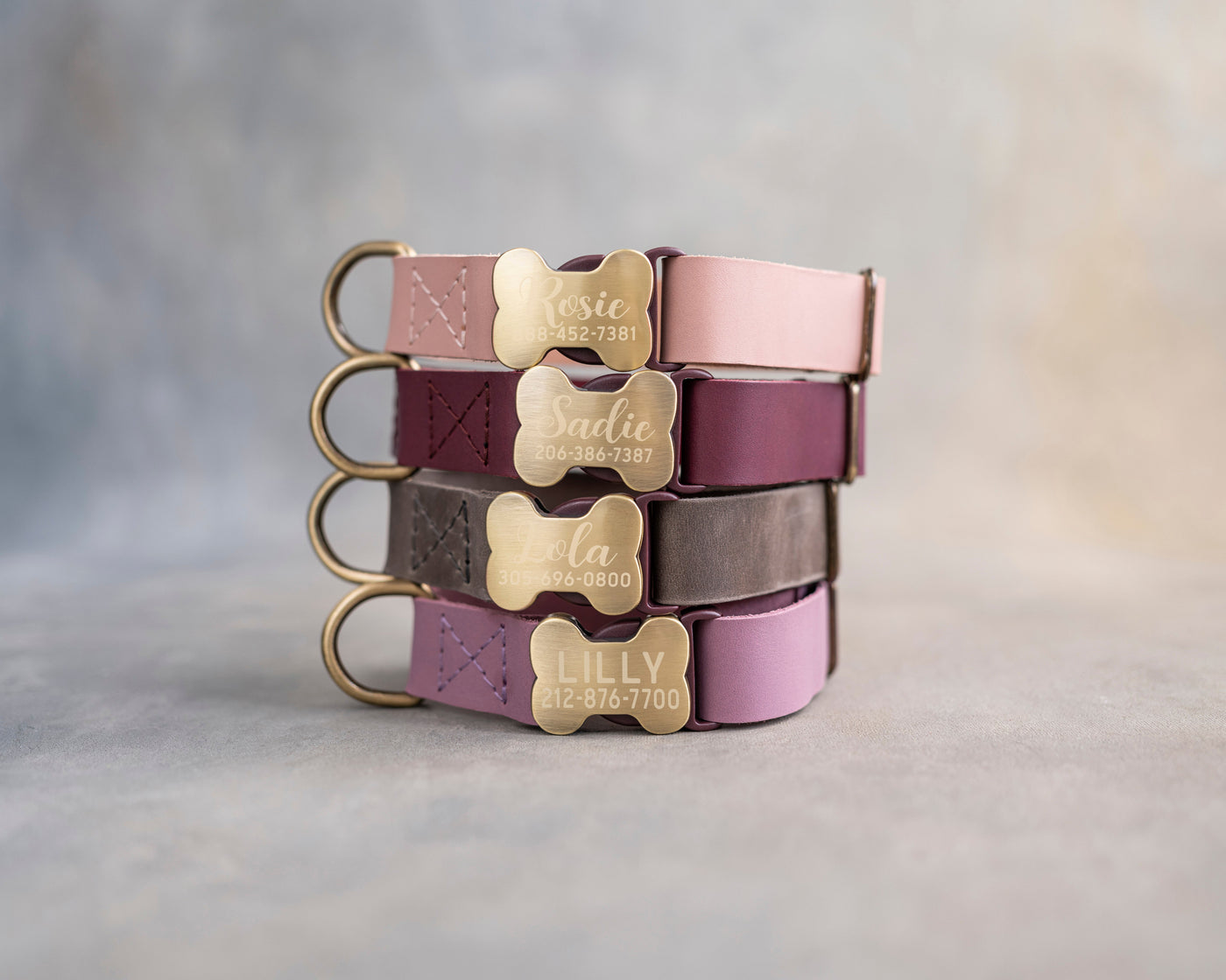 Personalized leather dog collar in variety of leather designs