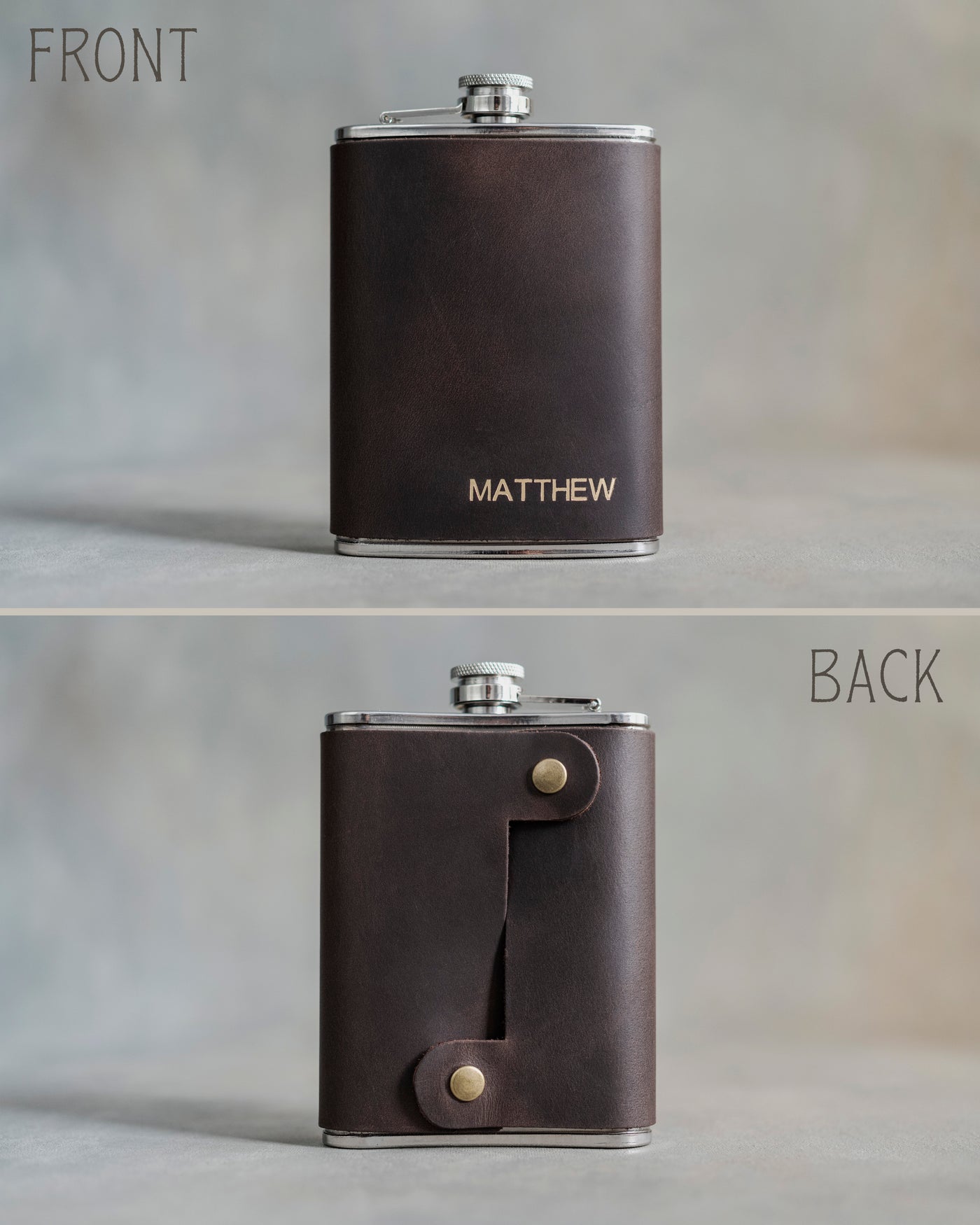Personalized Leather Hip Flask - Groomsmen Gifts - Custom - Initials / Logo - Full Grain Leather