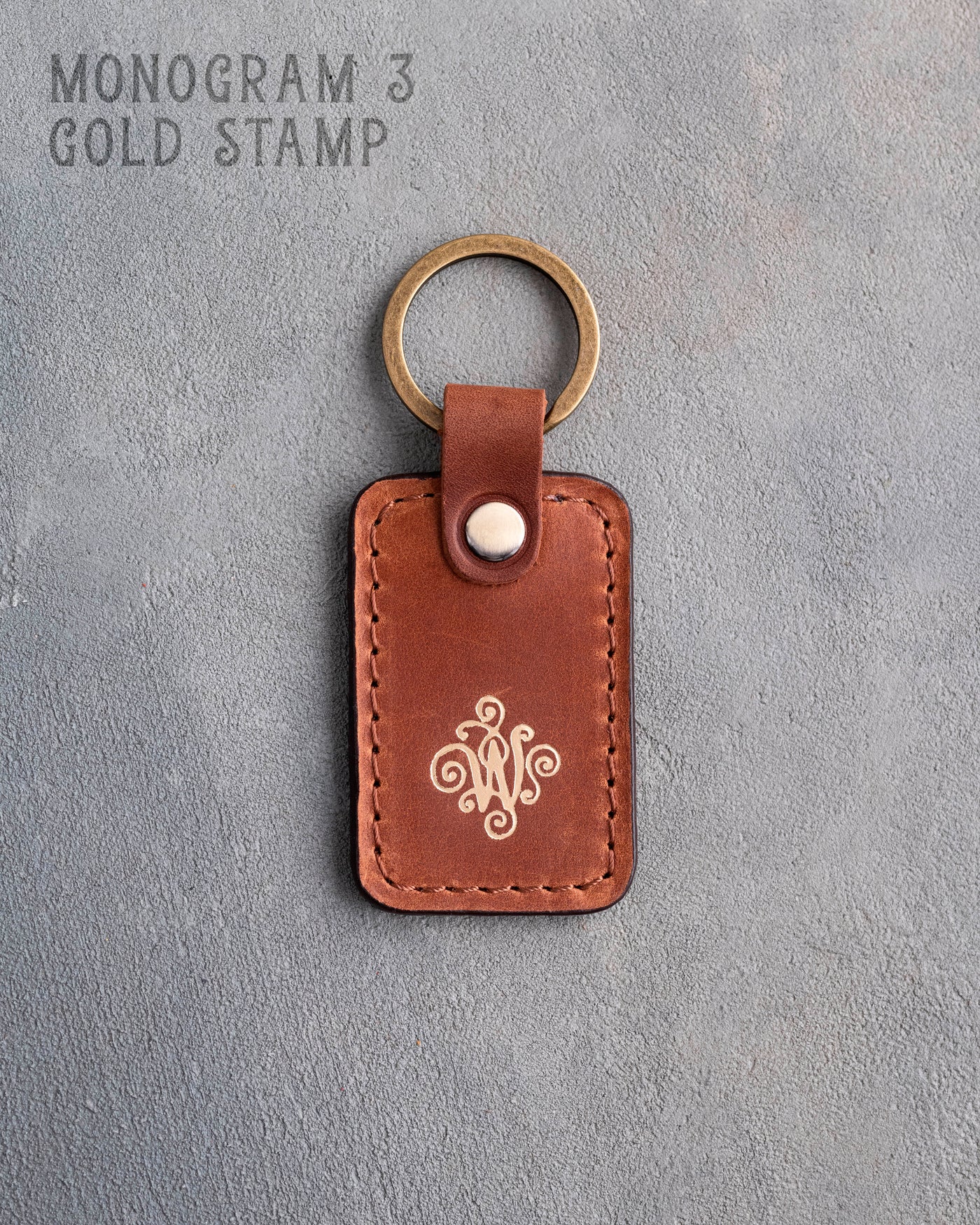 Floral Initial Keychain in Arizona Leather
