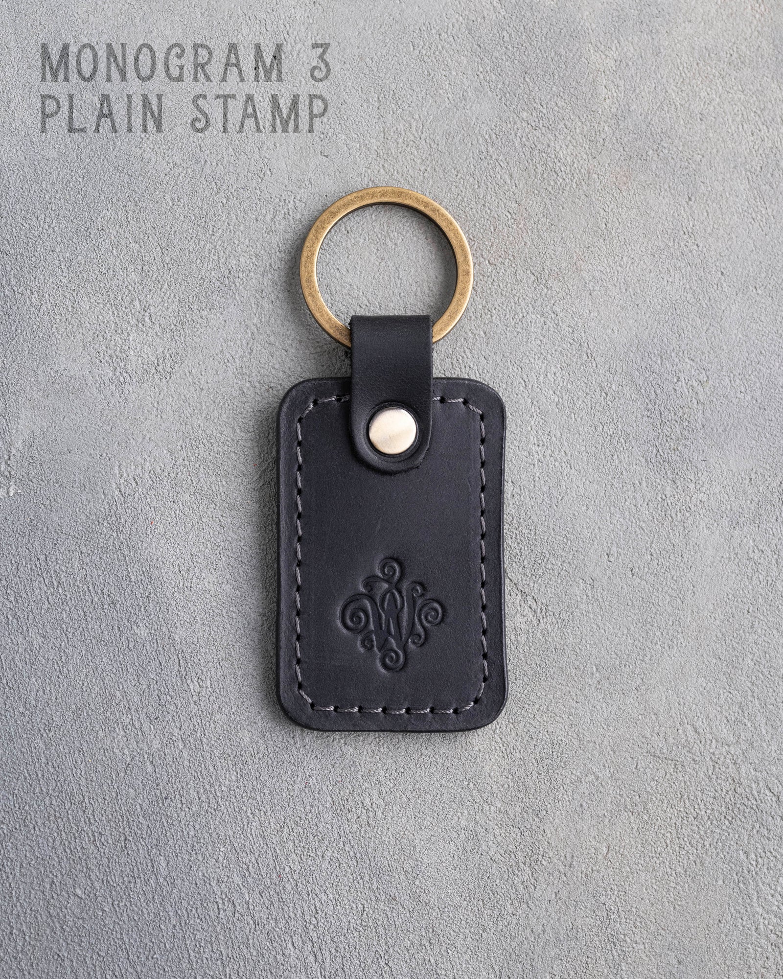 Floral Initial Keychain in Black Leather