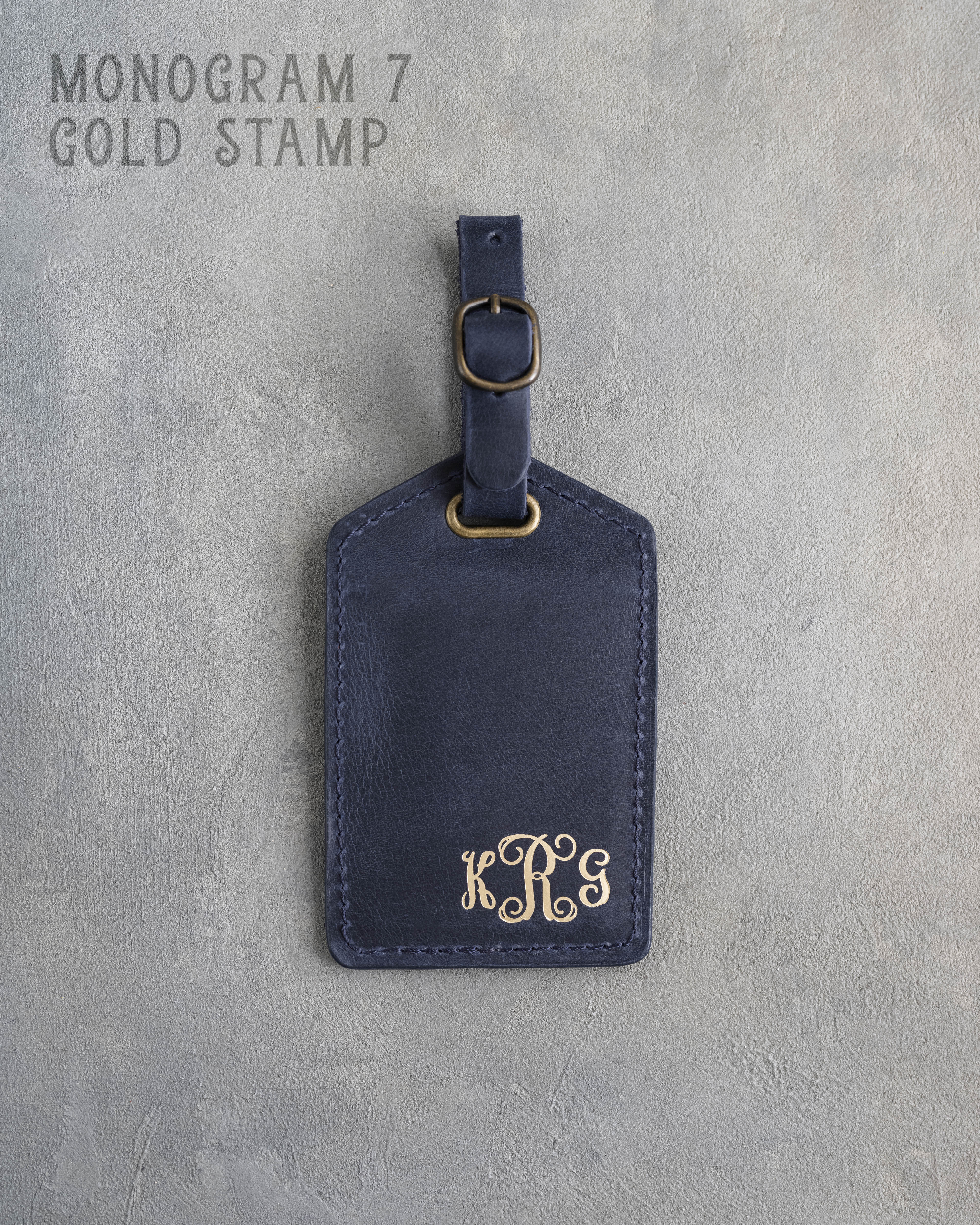 Vine Monogram Luggage Tag in Blueberry Leather