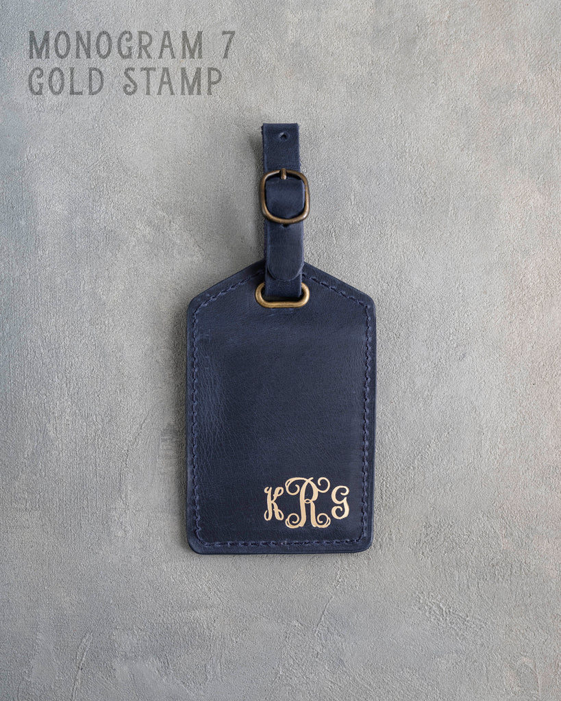 Vine Monogram Luggage Tag in Blueberry Leather