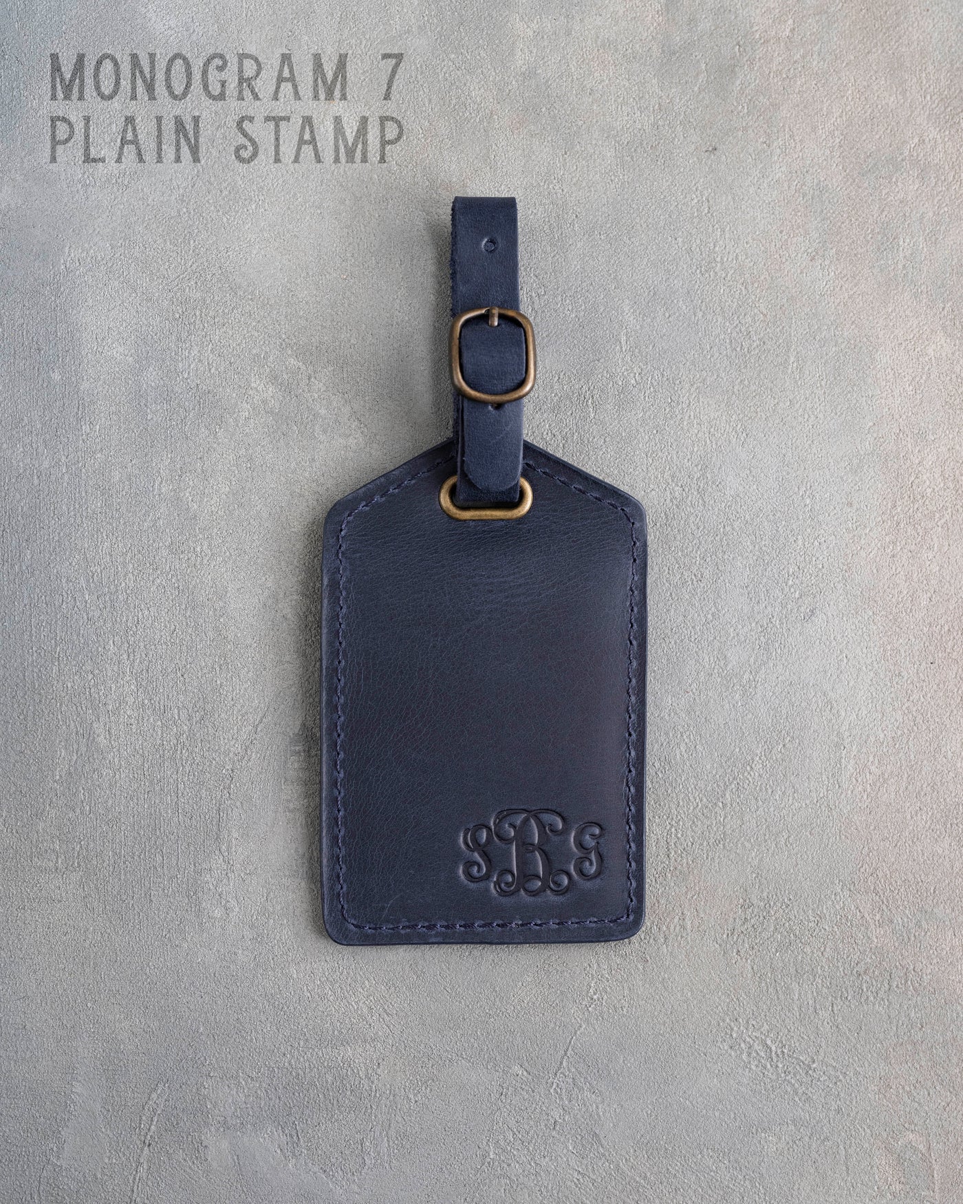 Vine Monogram Luggage Tag in Blueberry Leather