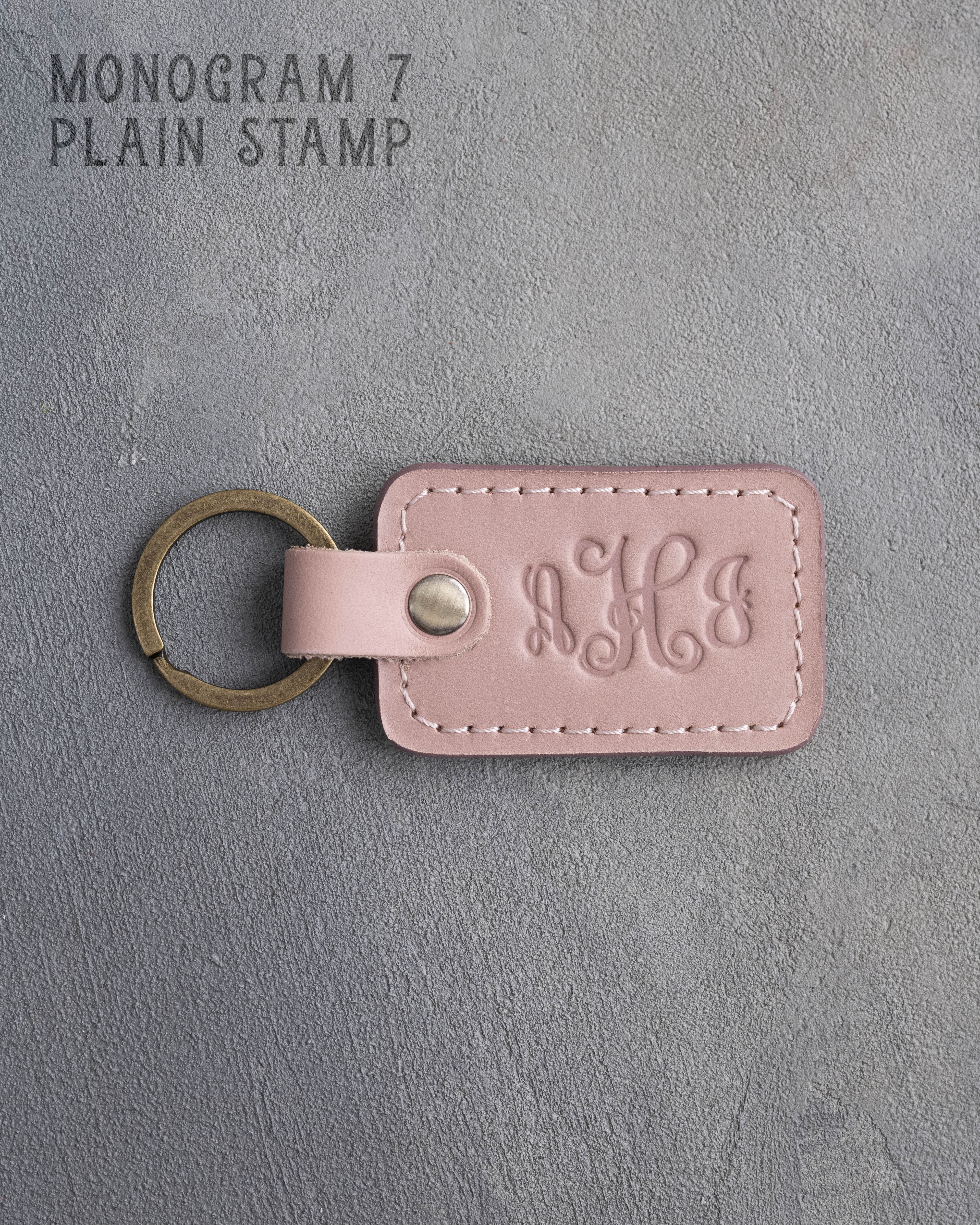 Vine Monogram Keychain in Blush Leather