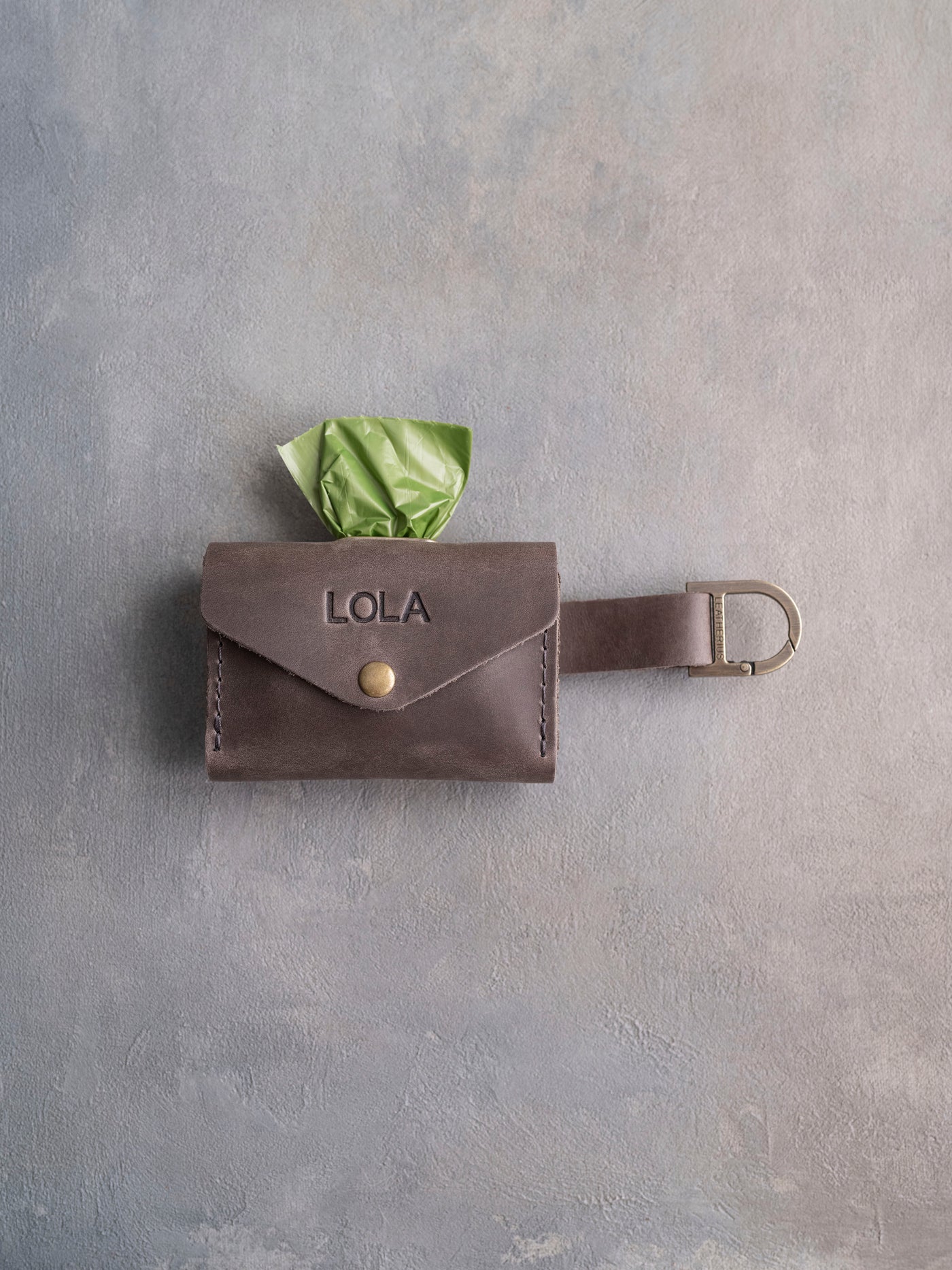 Leather Dog Poop Bag Holder with button closure