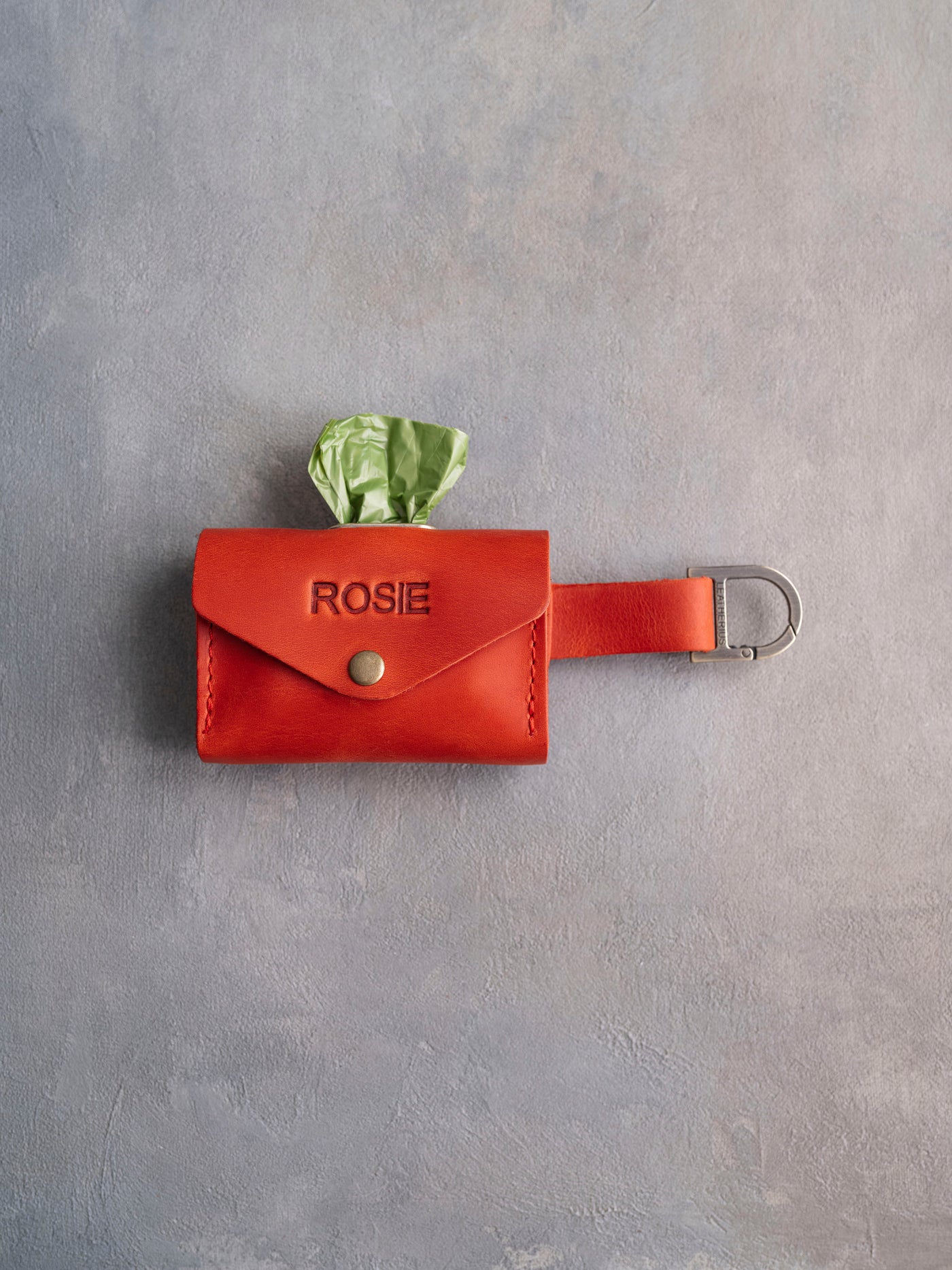 Leather Dog Poop Bag Holder with button closure