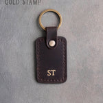 Minimalist Initials Keychain in Dark Espresso Leather