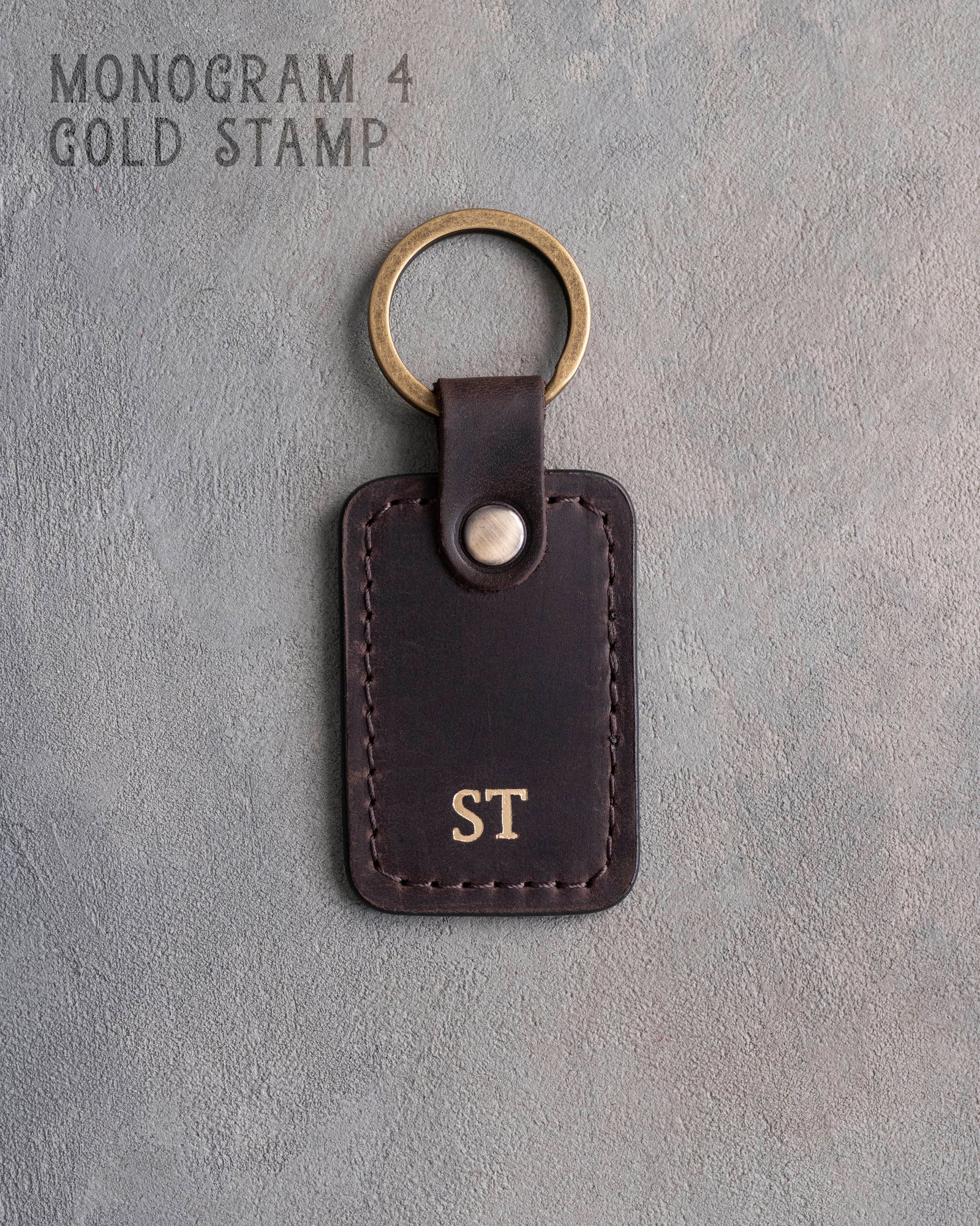 Minimalist Initials Keychain in Dark Espresso Leather