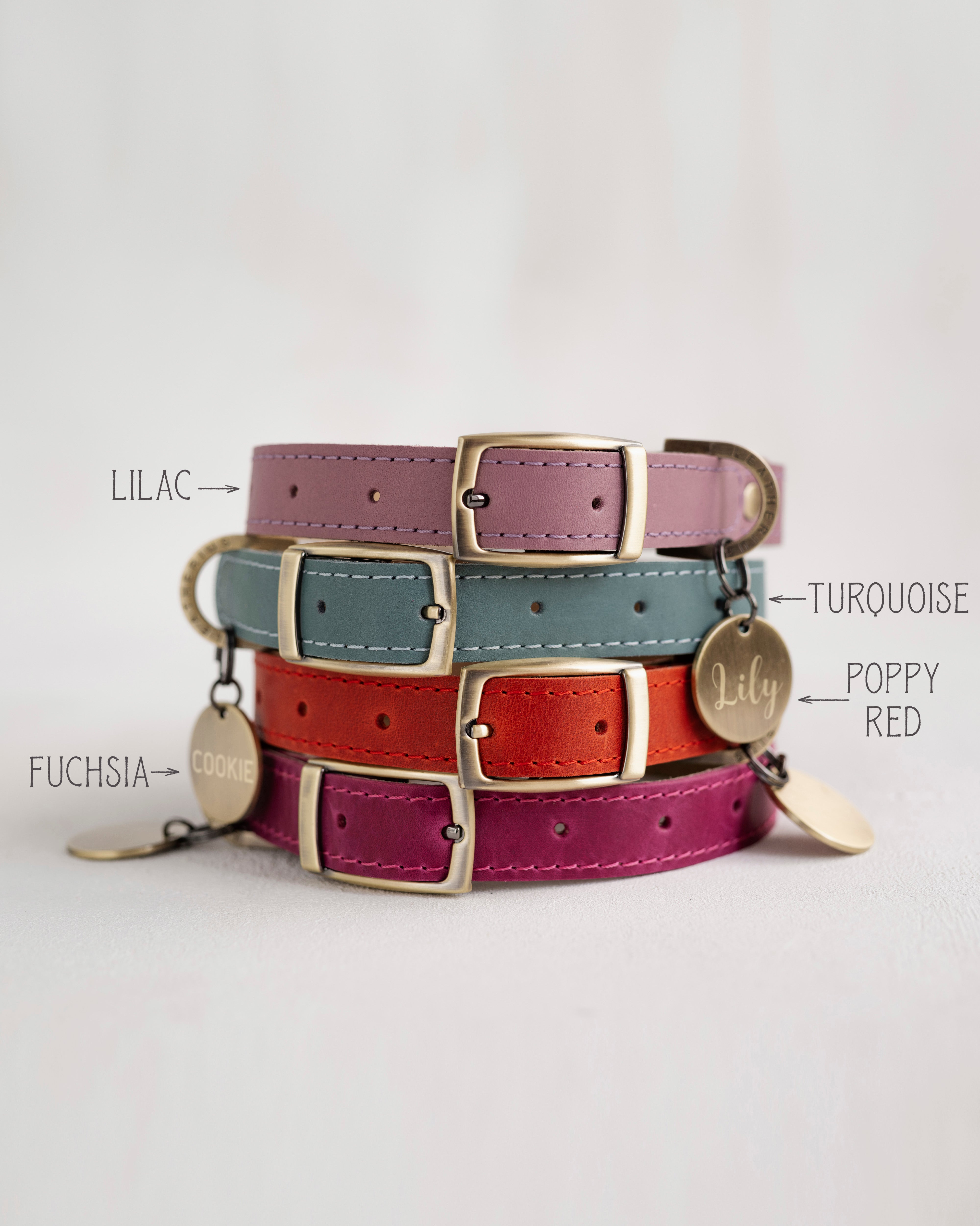 Personalized leather collar in variety of colors