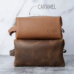 Mens Leather Toiletry Bag Personalized - BUNDLE