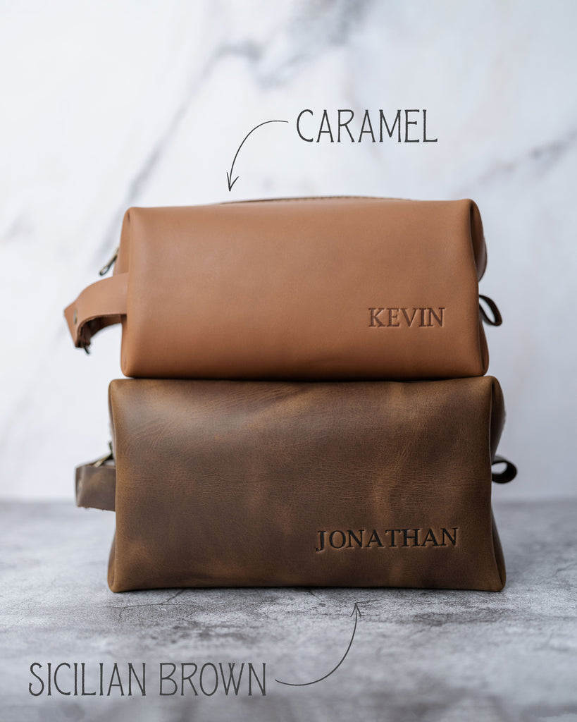 Mens Leather Toiletry Bag Personalized - Dopp Kit - Groomsmen Gifts Idea