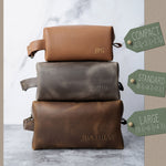 Mens Leather Toiletry Bag Personalized - BUNDLE