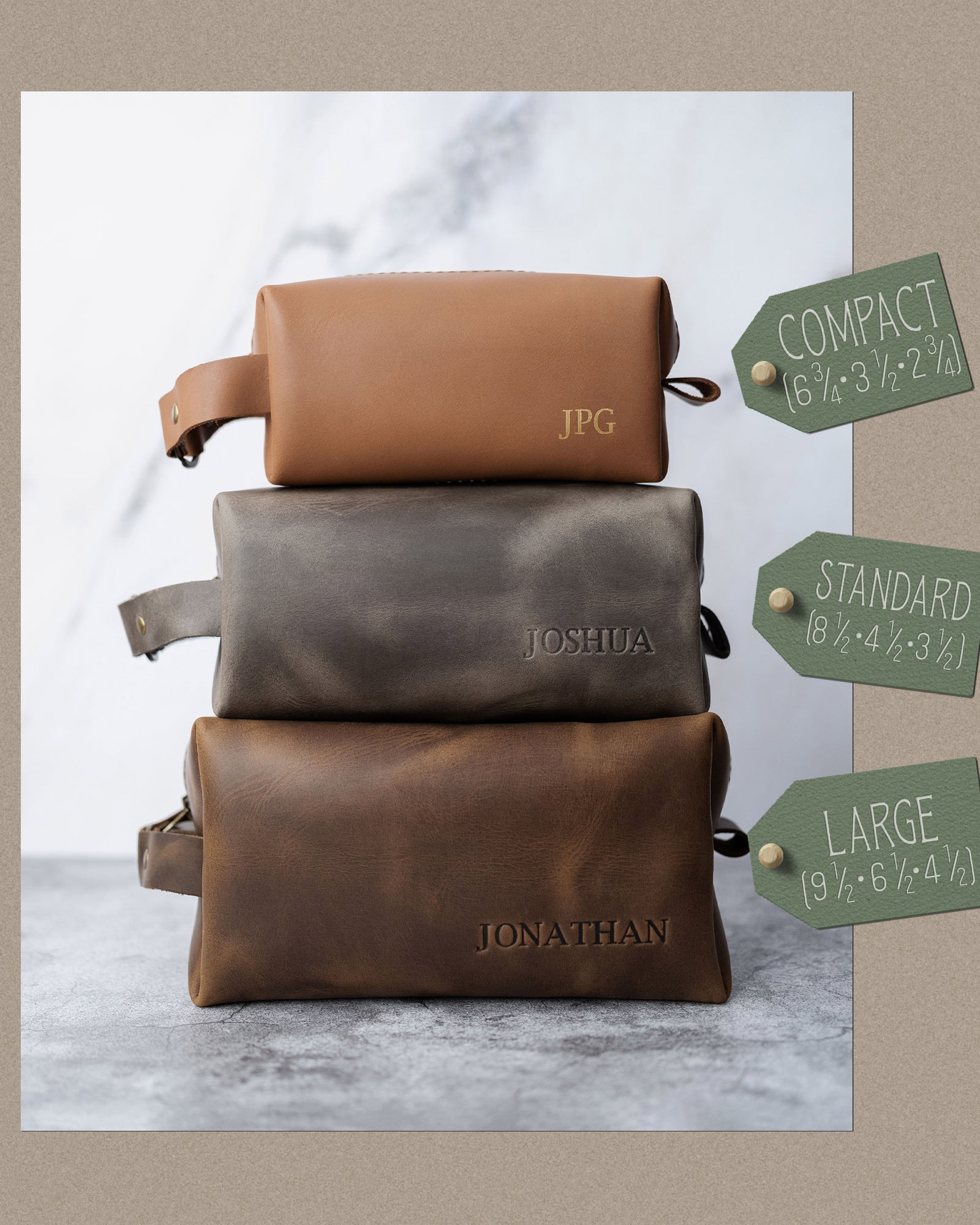 Mens Leather Toiletry Bag Personalized - BUNDLE