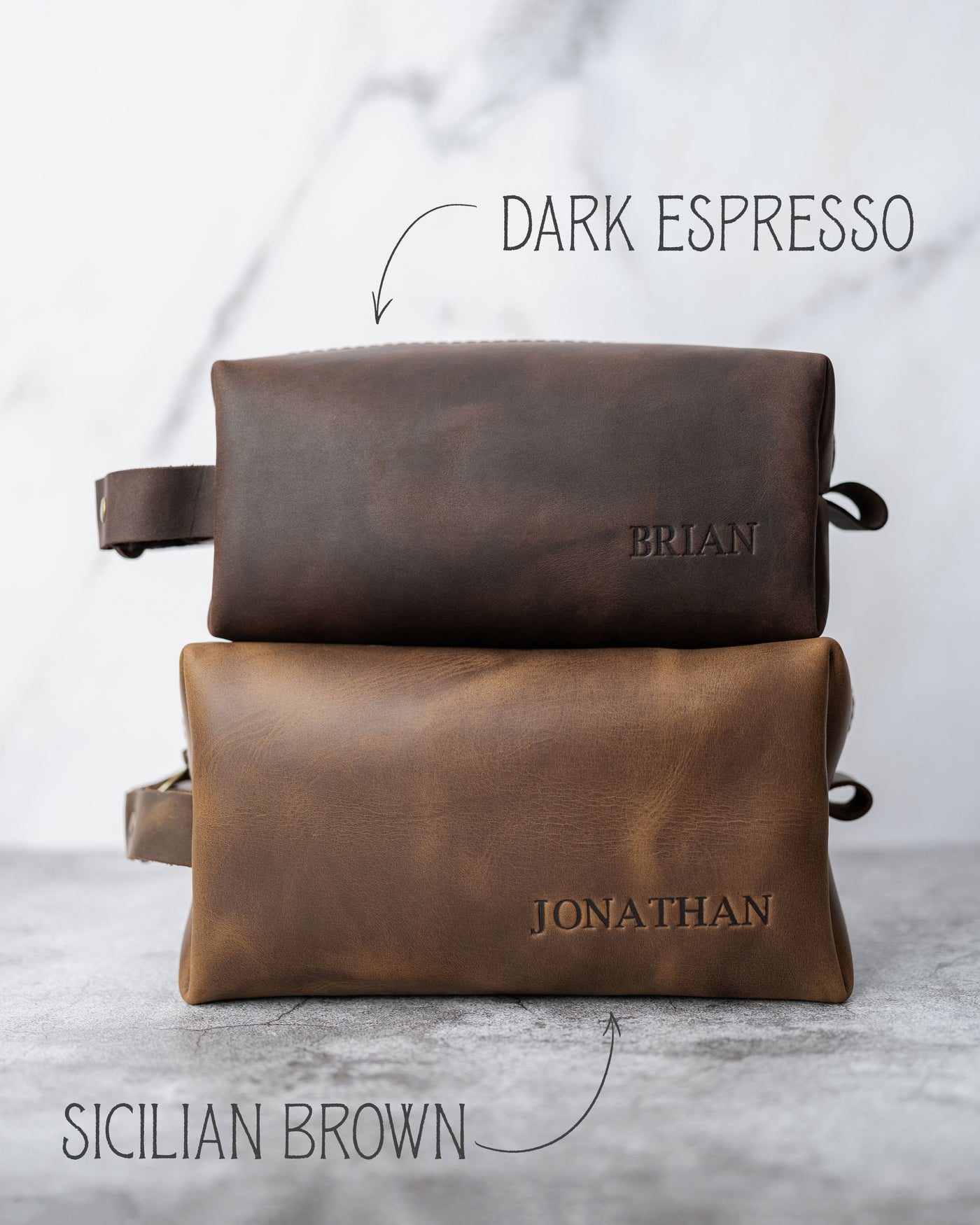 Mens Leather Toiletry Bag Personalized - BUNDLE