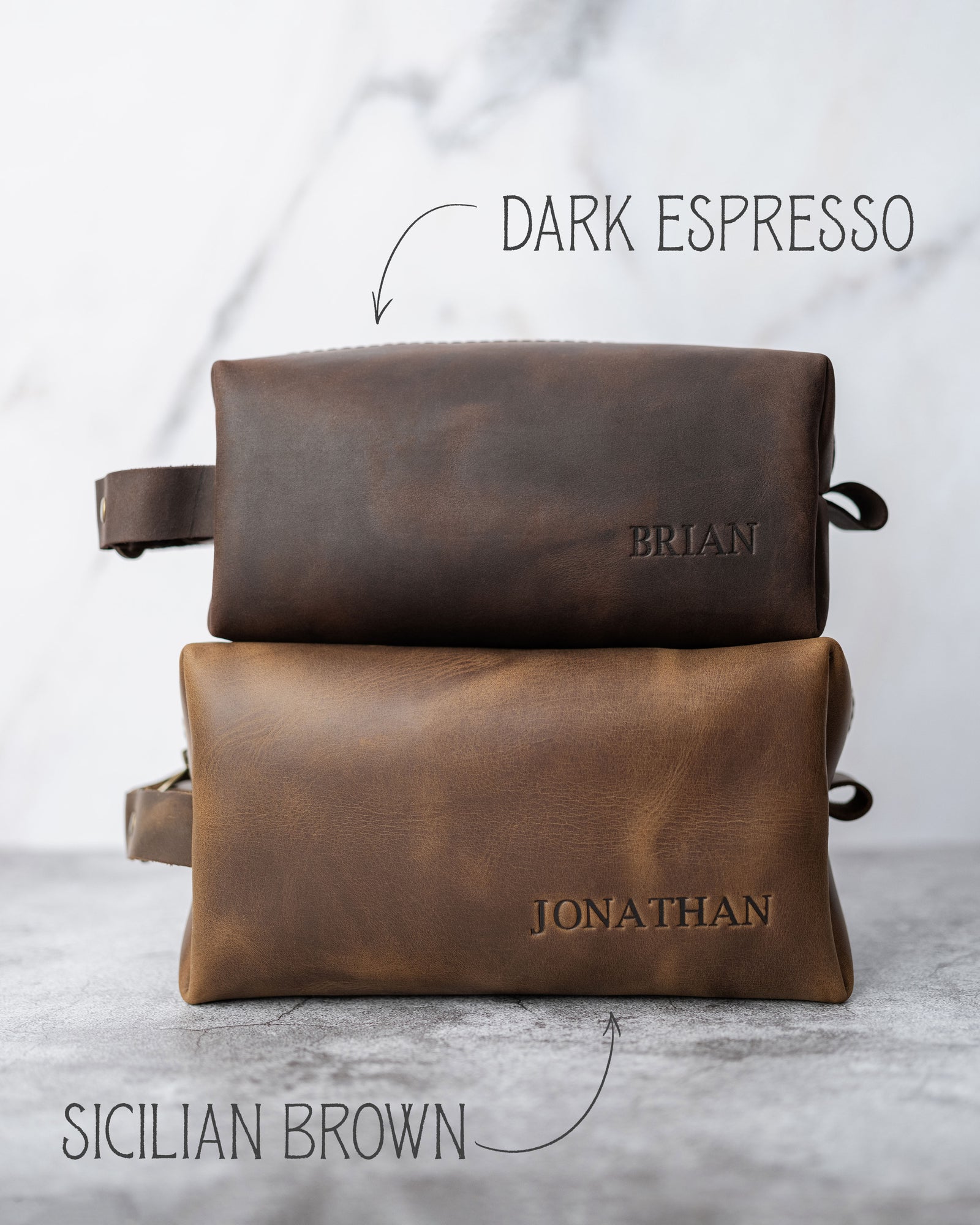 Mens Leather Toiletry Bag Personalized - BUNDLE