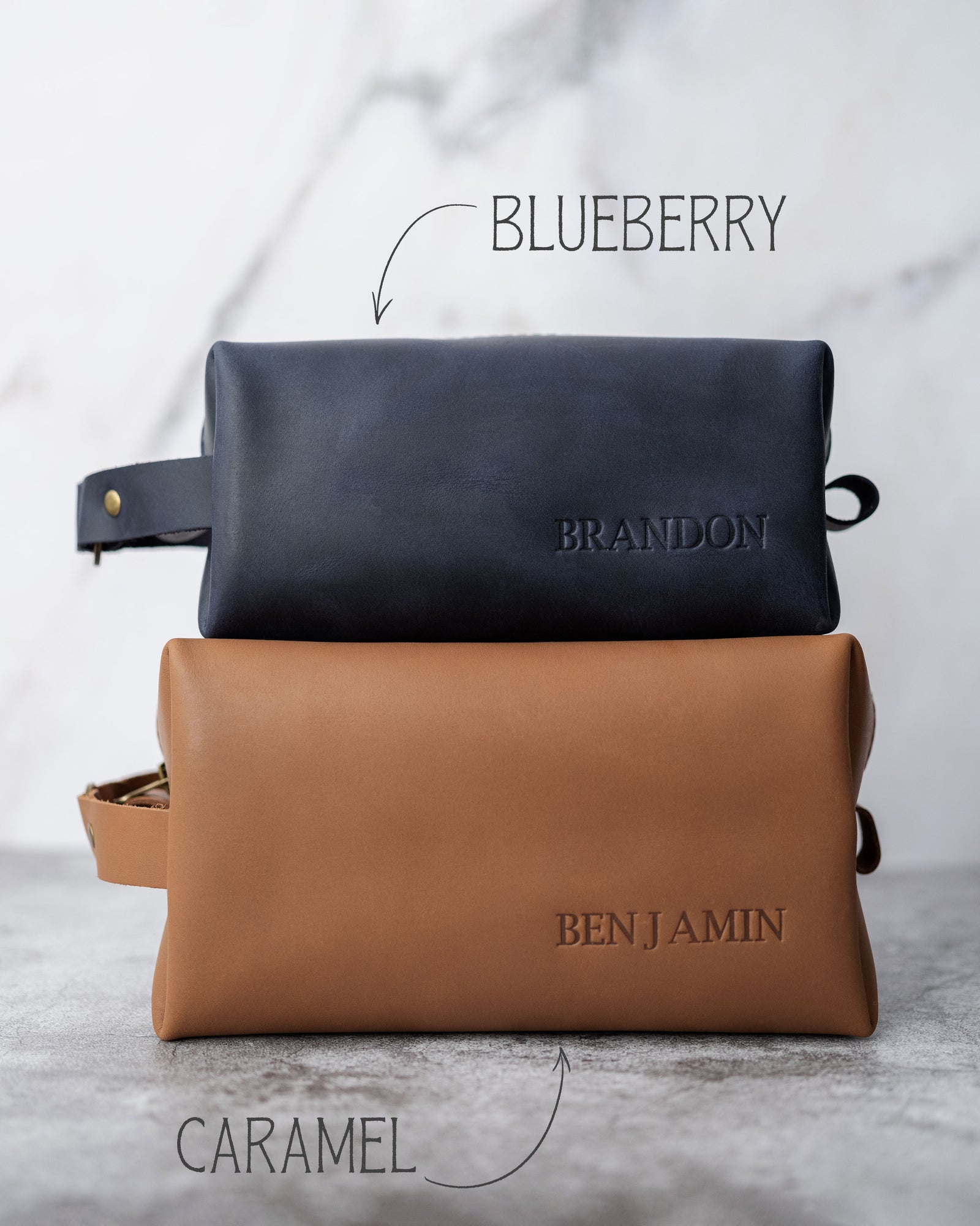 Mens Leather Toiletry Bag Personalized - BUNDLE