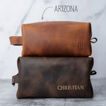 Mens Leather Toiletry Bag Personalized - BUNDLE