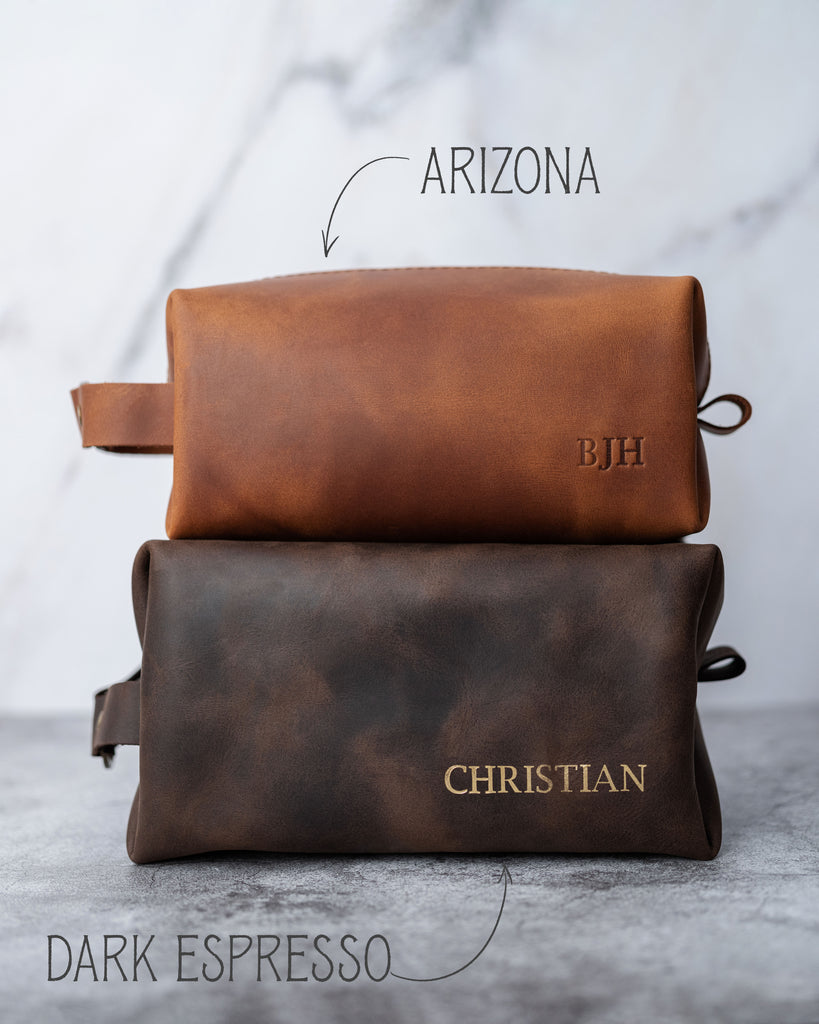 Mens Leather Toiletry Bag Personalized - Dopp Kit - Groomsmen Gifts Idea