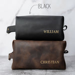Mens Leather Toiletry Bag Personalized - BUNDLE