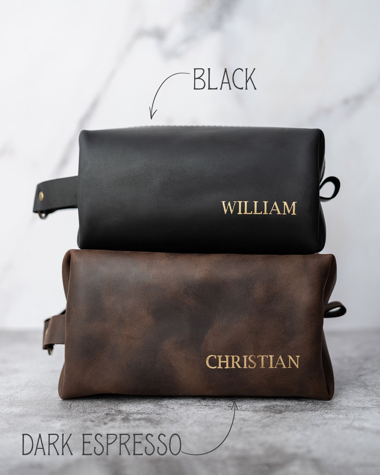 Mens Leather Toiletry Bag Personalized - BUNDLE