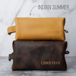 Mens Leather Toiletry Bag Personalized - BUNDLE