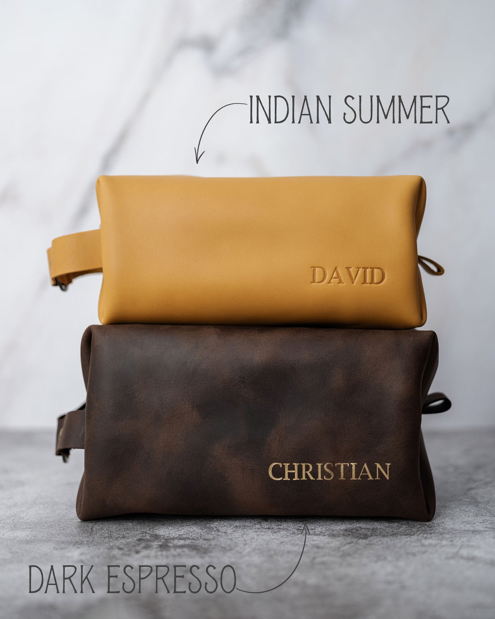 Mens Leather Toiletry Bag Personalized - BUNDLE