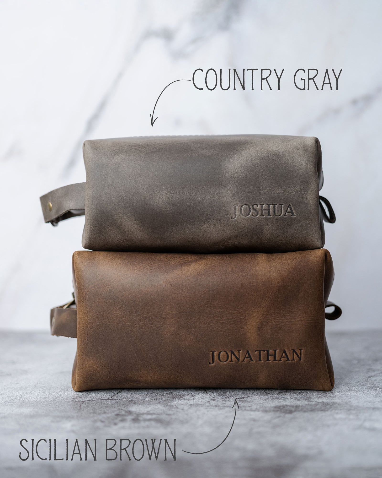 Mens Leather Toiletry Bag Personalized - BUNDLE