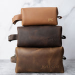 Mens Leather Toiletry Bag Personalized - BUNDLE