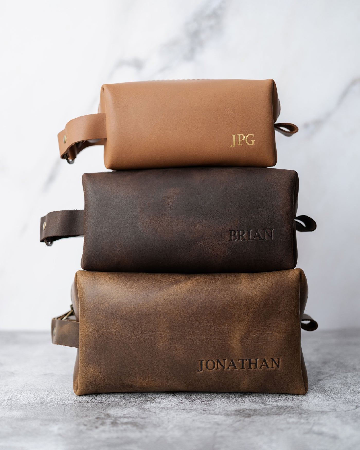 Mens Leather Toiletry Bag Personalized - BUNDLE
