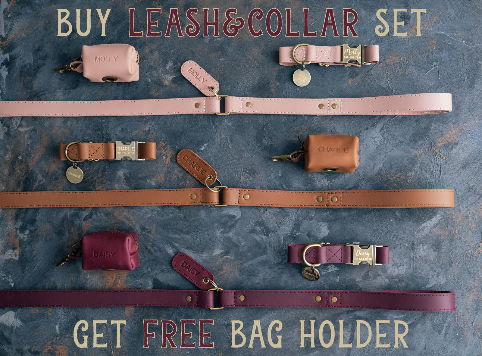 Personalized leather dog collar for small dogs