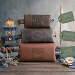 Leather dopp kit size guide from compact to large