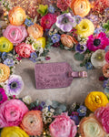 Floral Name Luggage Tag in Lilac Leather
