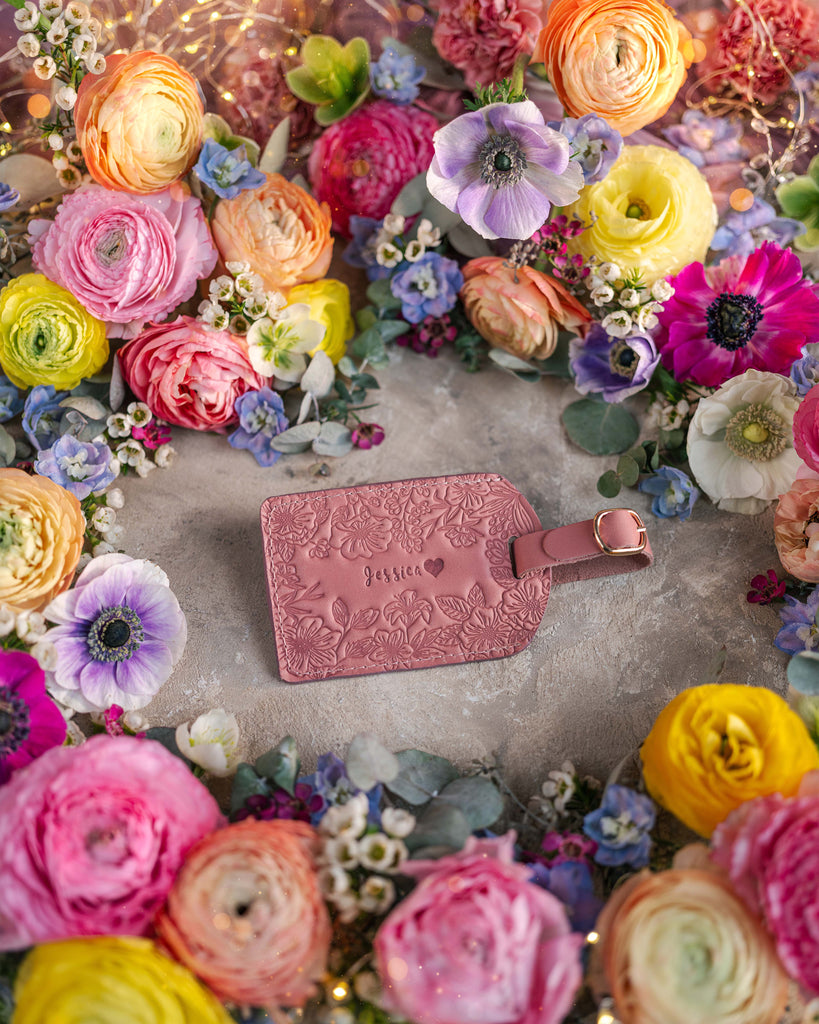 Floral Name Luggage Tag in Parisian Blossom Leather