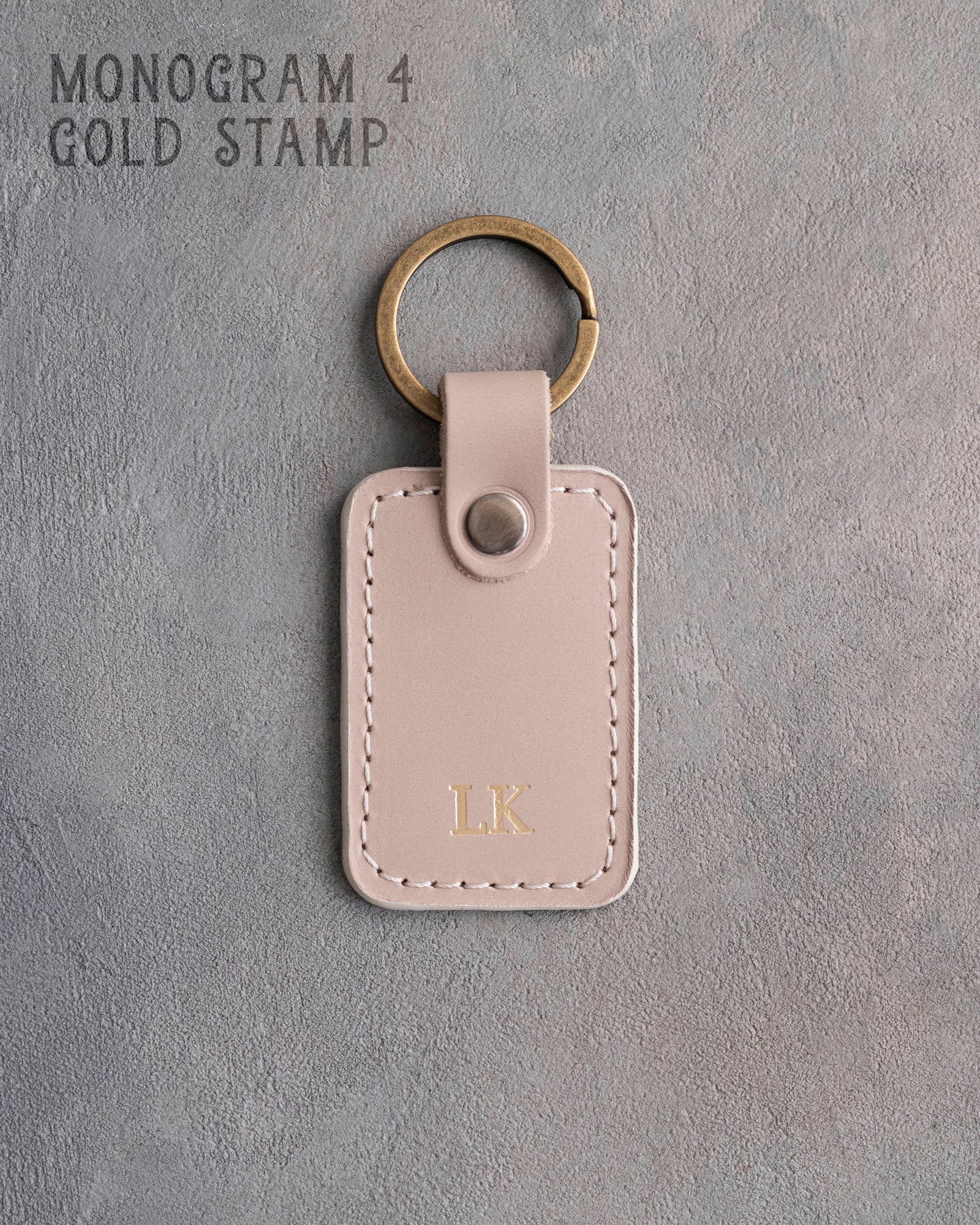 Minimalist Initials Keychain in Gray Sand Leather