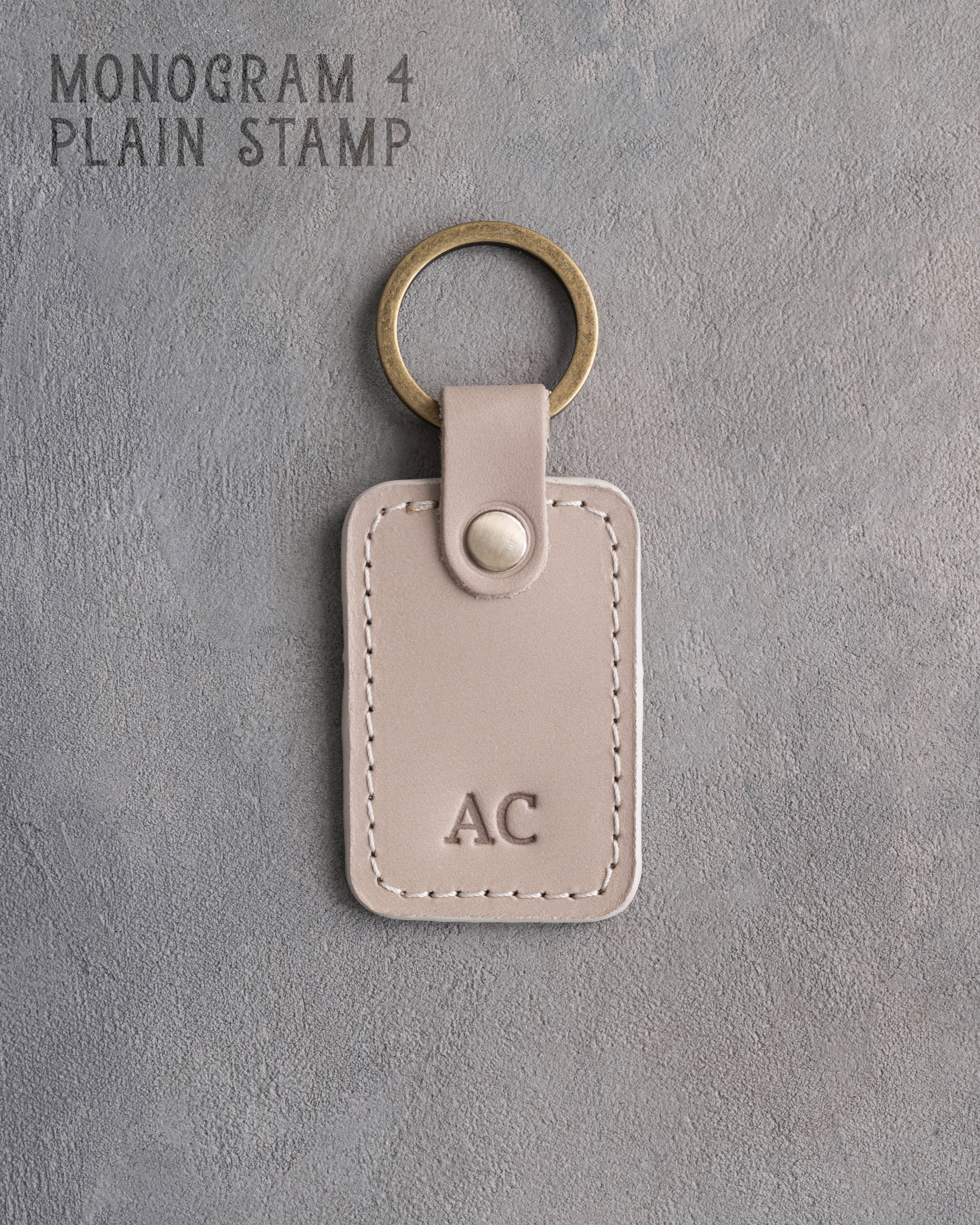 Minimalist Initials Keychain in Gray Sand Leather