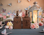 Flower initial leather luggage tag