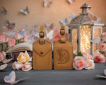 Flower initial leather luggage tag