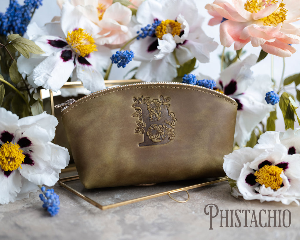 Leather Makeup Bag with custom initial